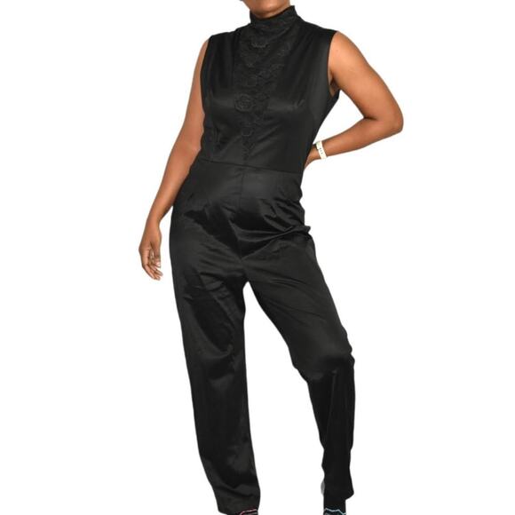 Vintage Jer Marai Jumpsuit Black Lingerie Nylon 60s Lace Loungewear Size Medium - Picture 1 of 16